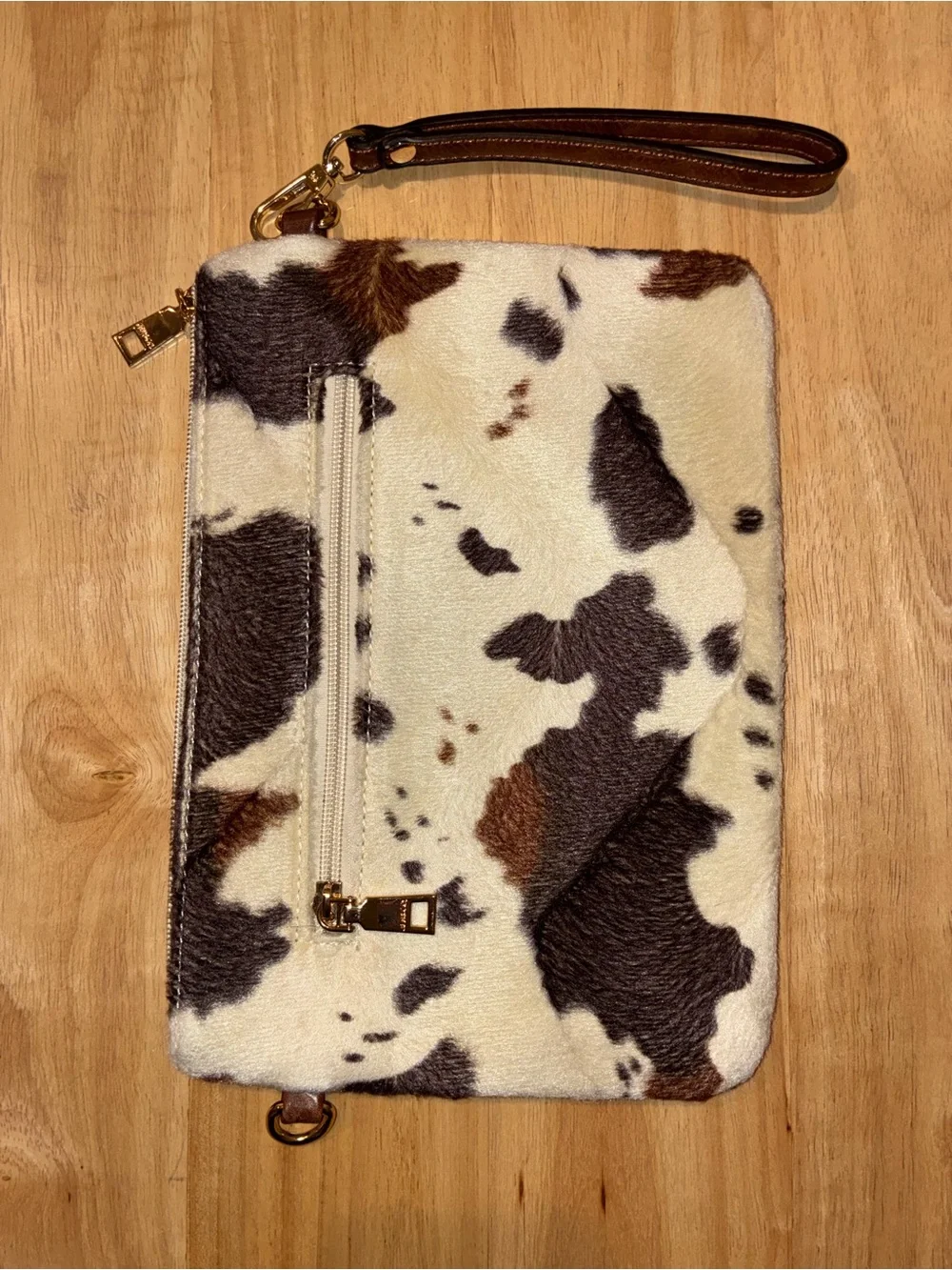 Y2K Western Cow Print Hair-On-Hide Wristlet Clutch Bag